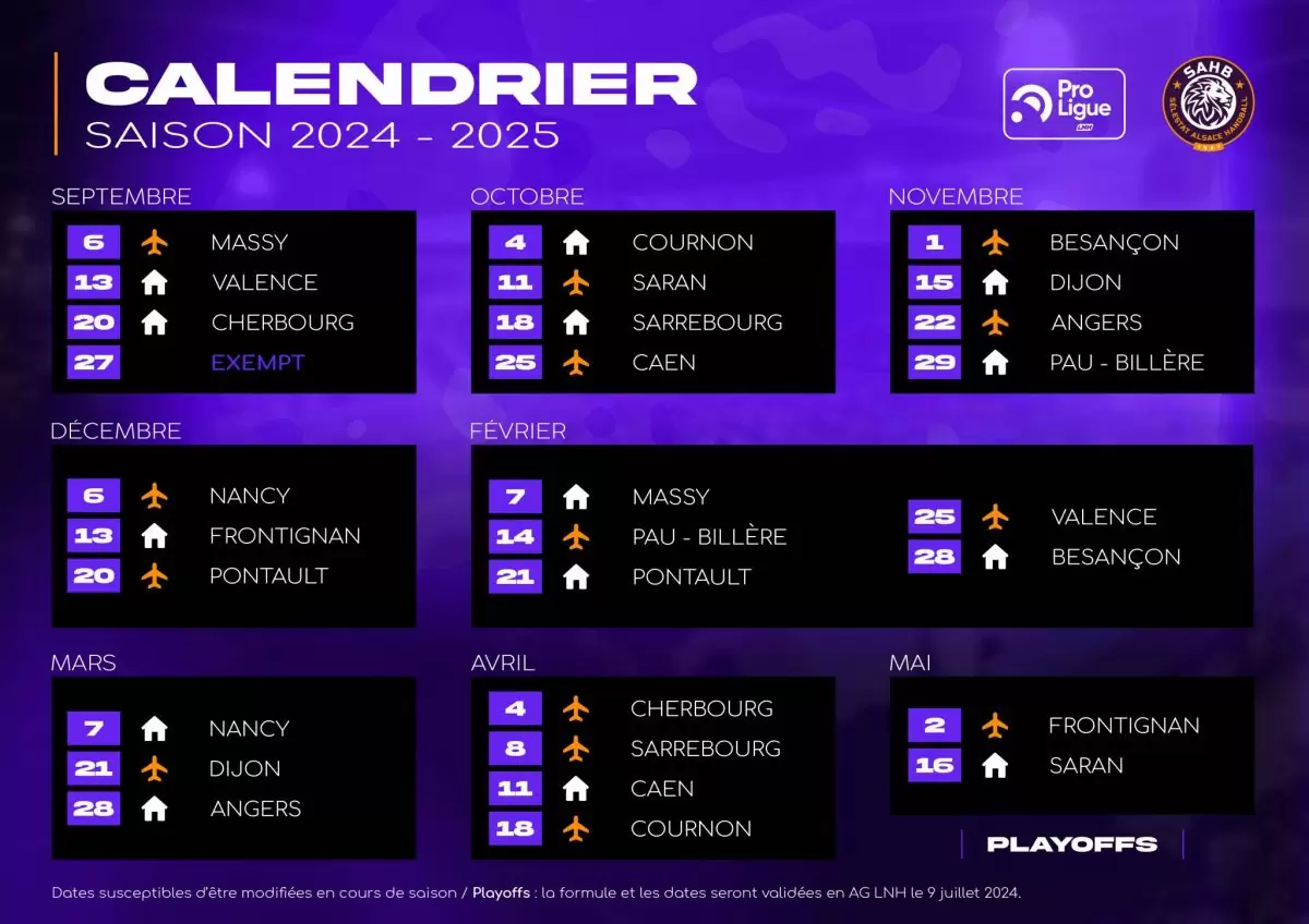 Calendrier – Saison 24/25